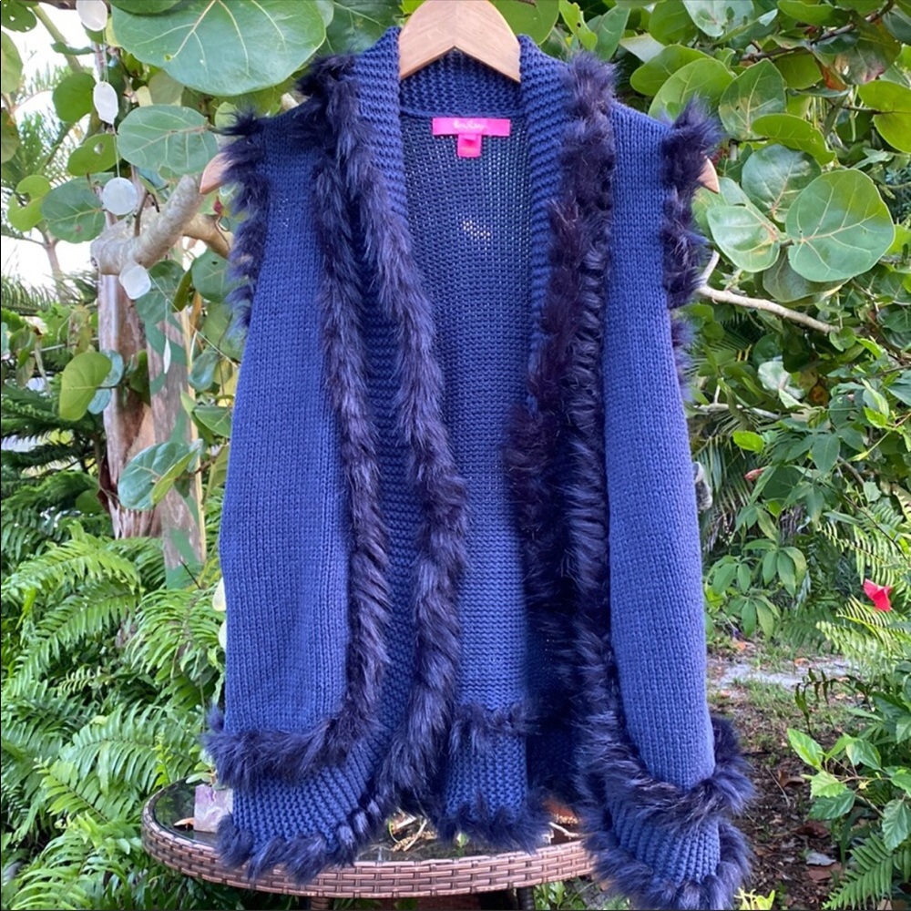 Lilly Pulitzer Faux Fur Vest Royal Blue Size M